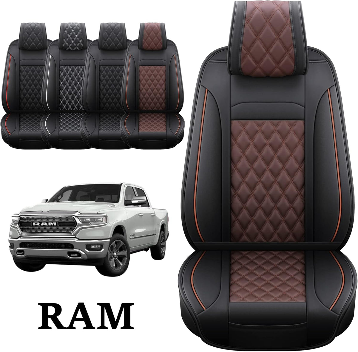 Black-Red Waterproof Synthetic Leather Car Seat Covers 5PCS Full Set Z5886