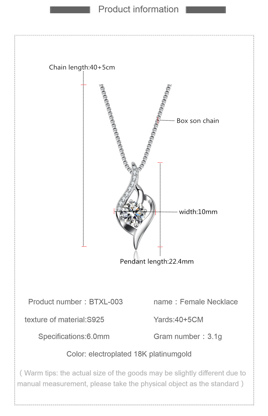 Moissanite Solitaire Necklace S925 Sterling Silver 1CT E7549