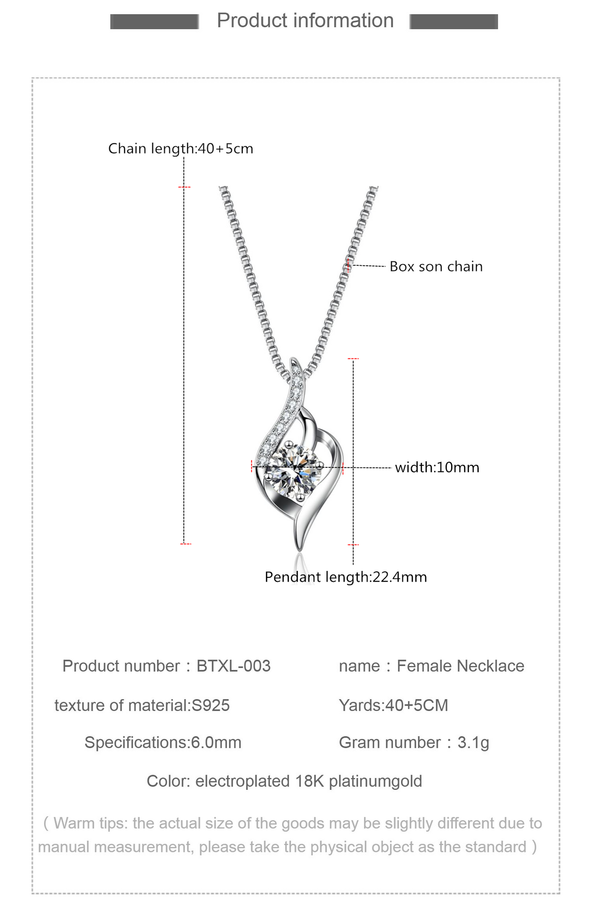 Moissanite Solitaire Necklace S925 Sterling Silver 1CT E7549