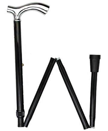Chrome Plated Slim Line Walking Cane with Folding, Adjustable Black Aluminum Shaft X295