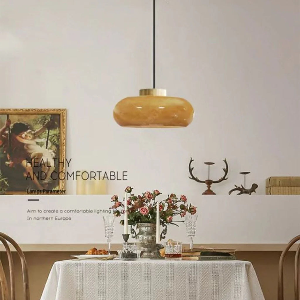 Vintage Amber Glass Semi Flush Mount Ceiling Light D6012