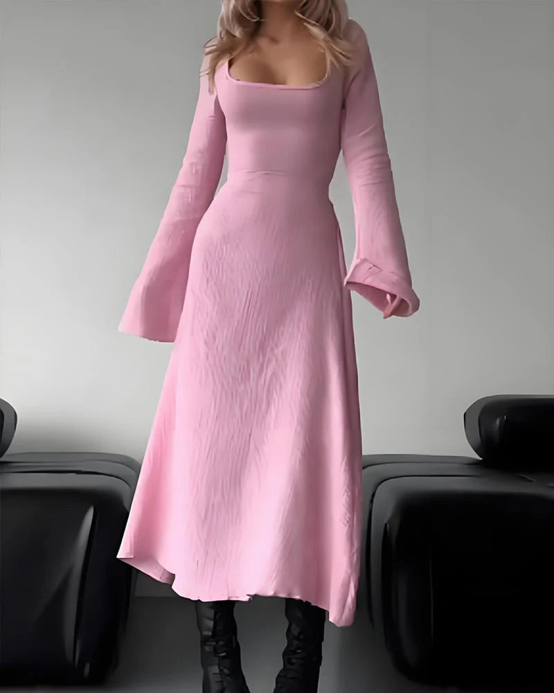 Lace-Up Square Neck A-Line Dress P89212