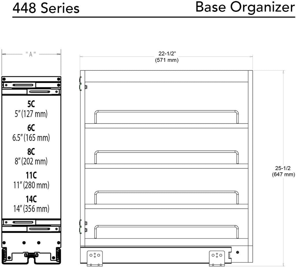 11 Inch Base Cabinet Pullout Storage Organizer with Adjustable Wood Shelves and Chrome Rails Y981