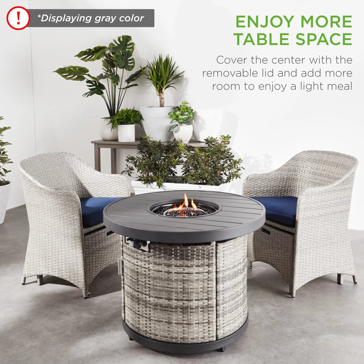 32in Round Gas Fire Pit Table Brown N911