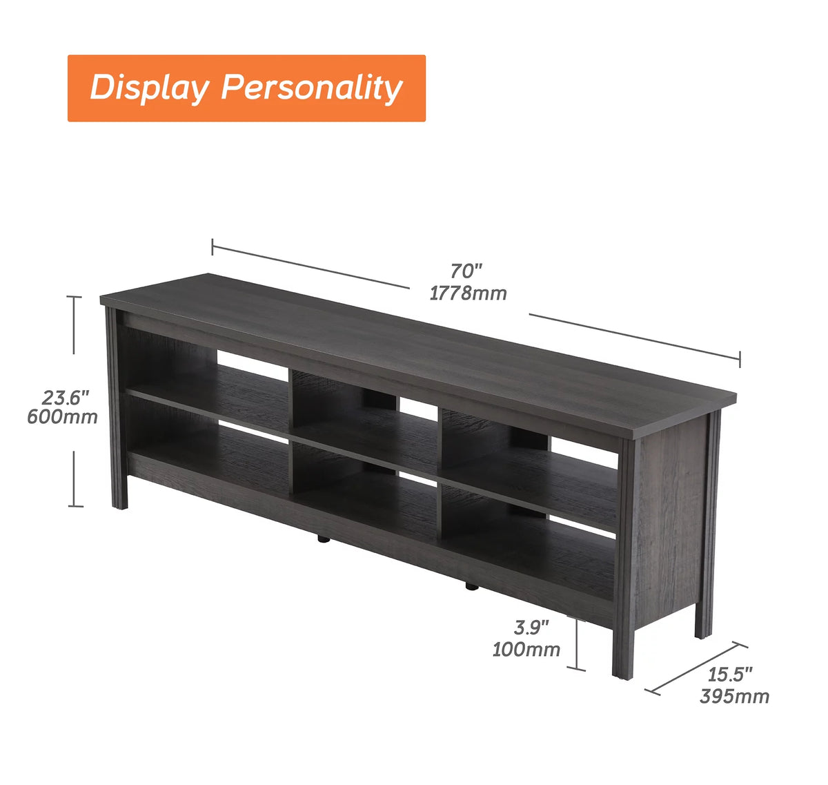 Espresso 70 inch TV Stand with 6 Cubby P793