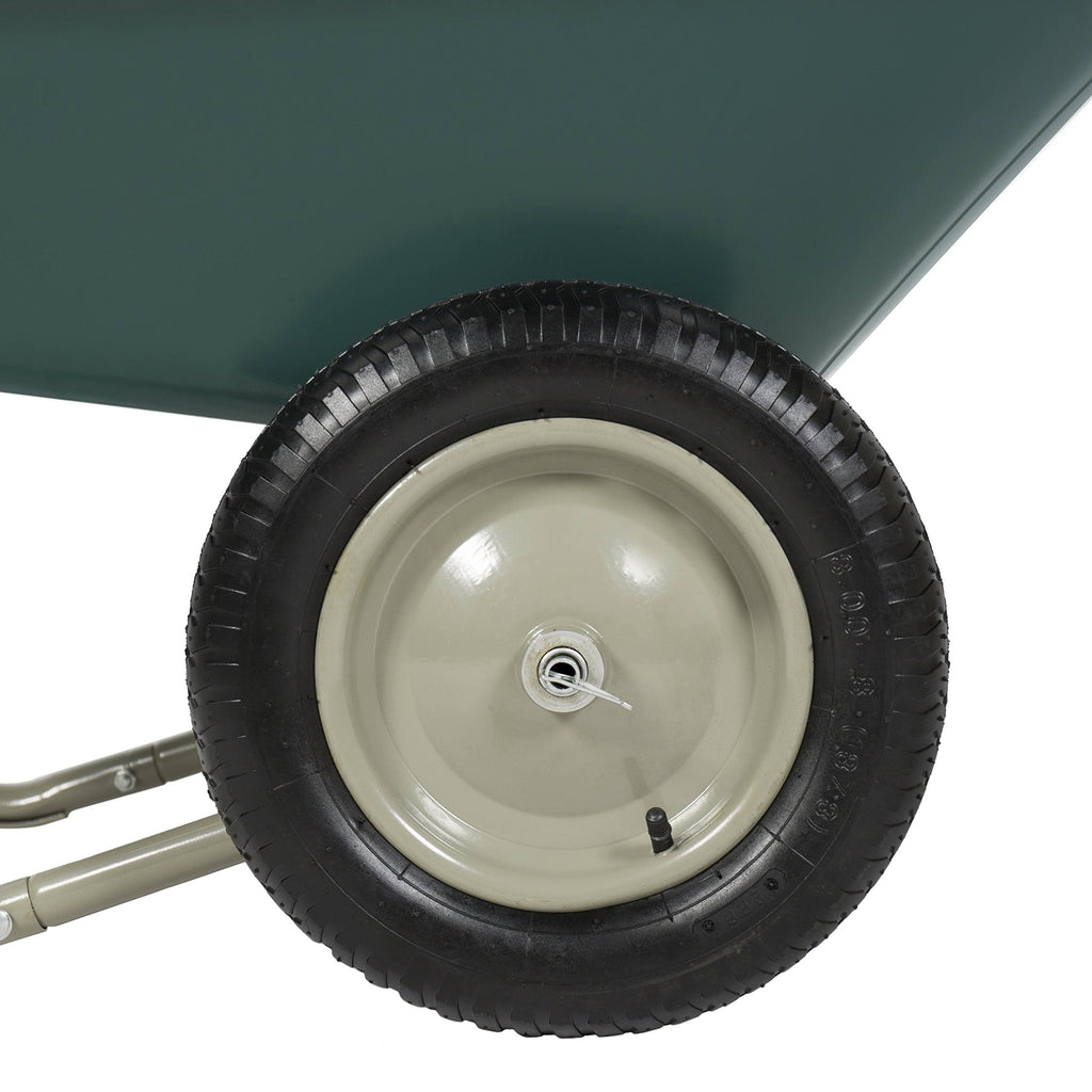 Green Dual Wheel Home Wheelbarrow Yard Garden Cart I115994