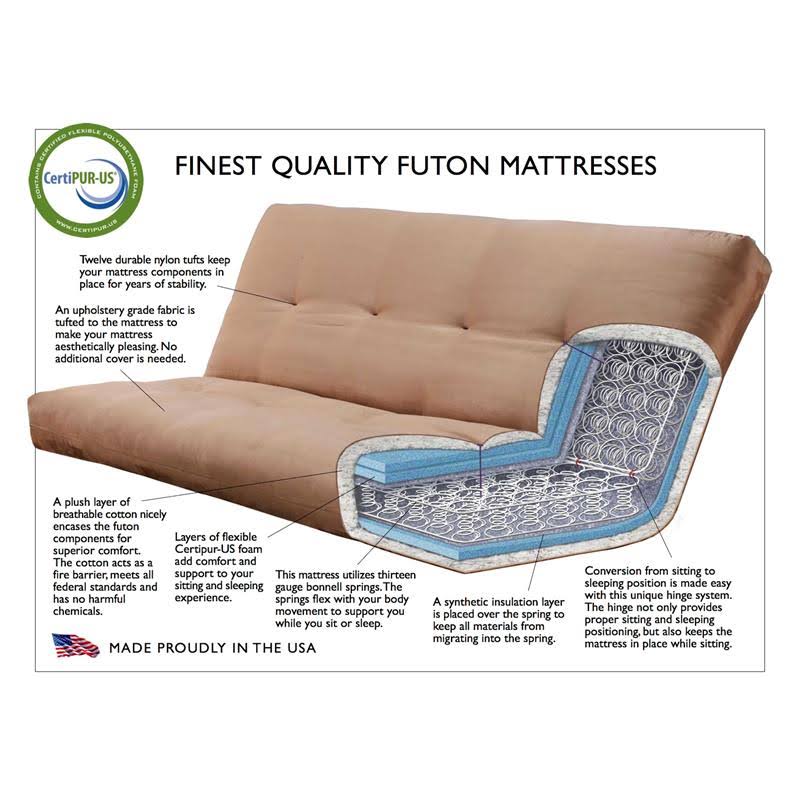 Black Full Size Futon Frame with Linen Aqua Mattress A911256