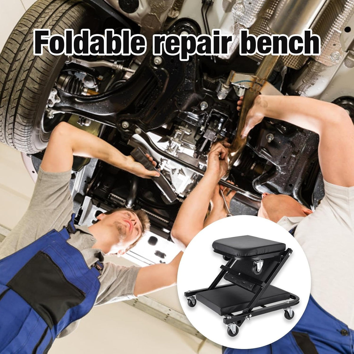 36 Inches Adjustable Rolling Garage Creeper with 6 Swivel Casters P893644