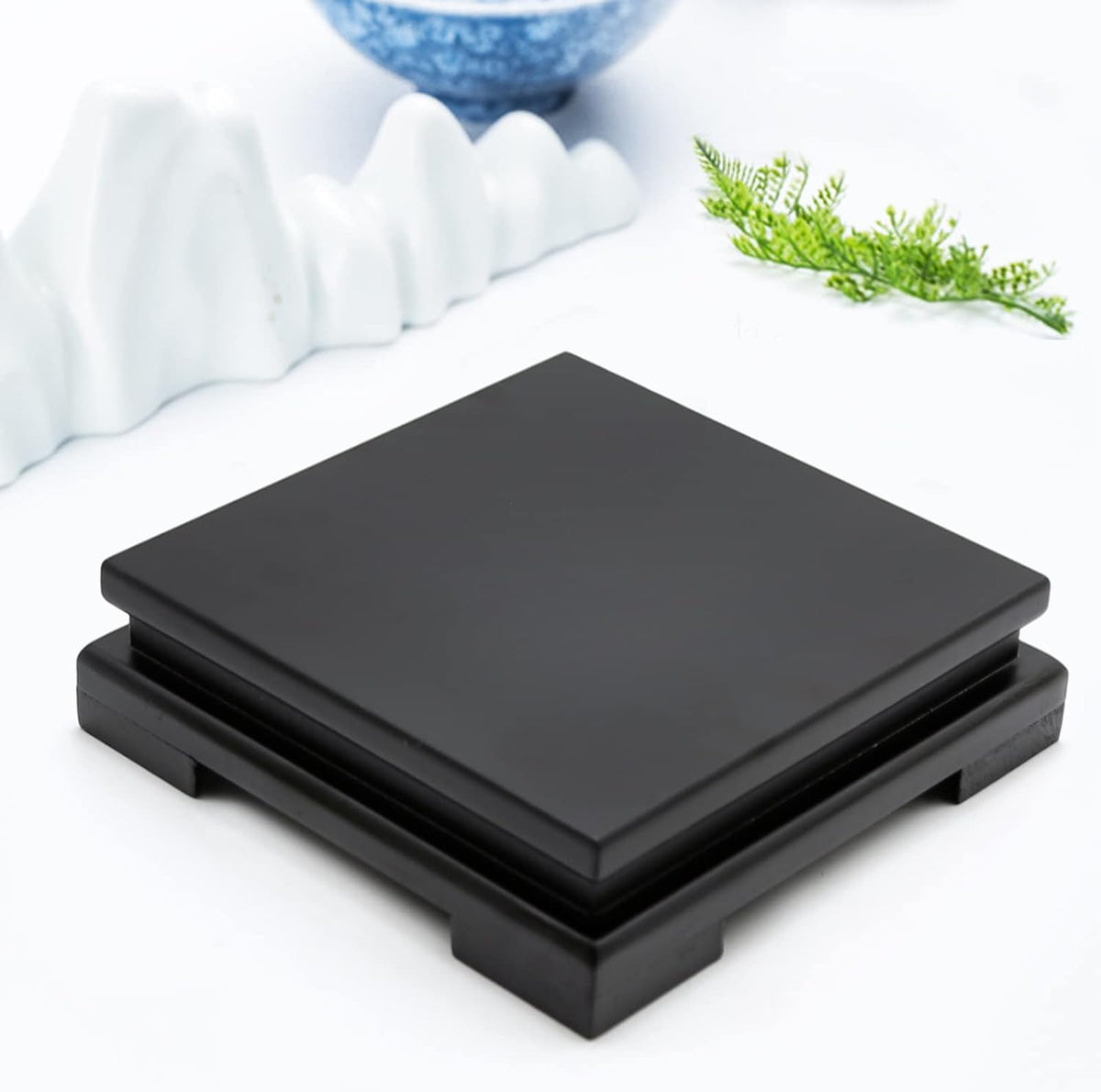 Square Wood Display Stand 6.7" W x 6.7" D x 1.7" H (Black) J672535