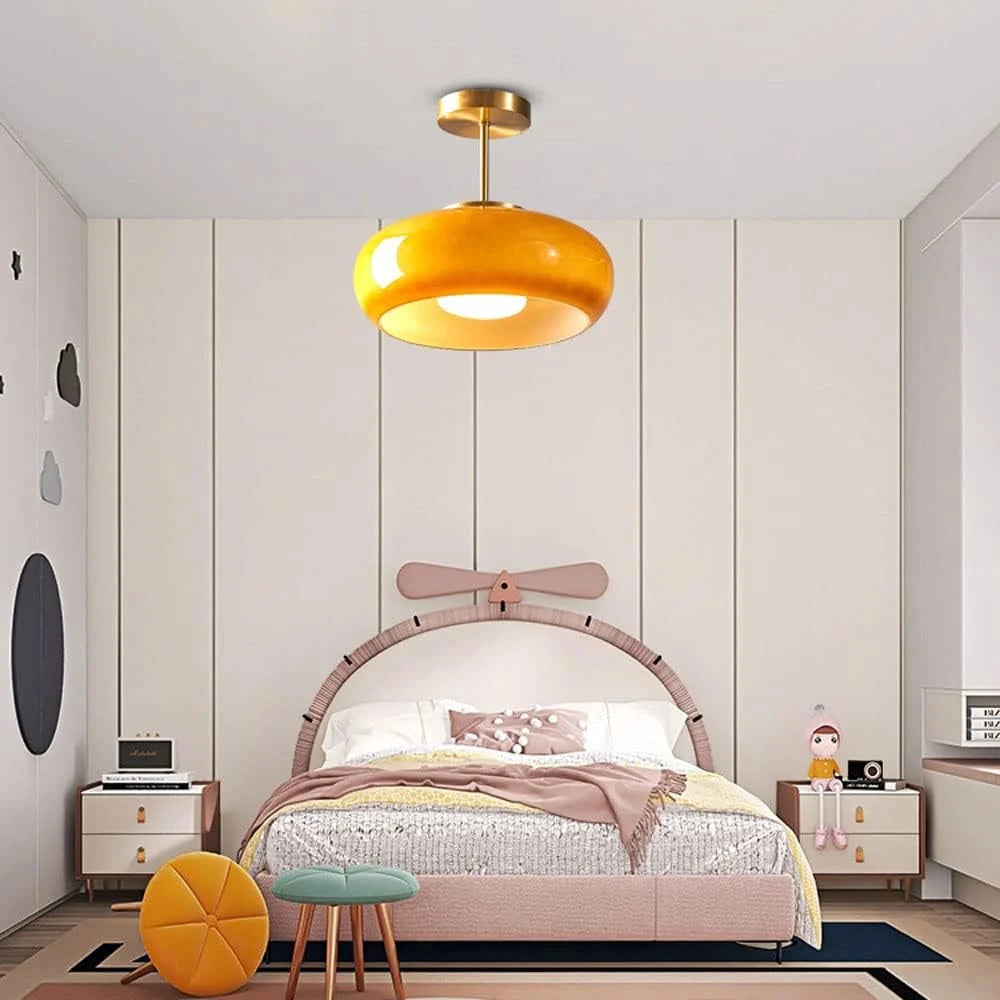 Vintage Amber Glass Semi Flush Mount Ceiling Light D6012