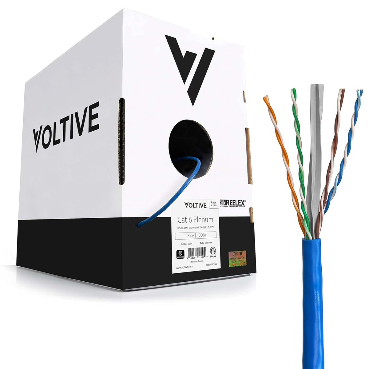 Blue 1000ft Cat6 Plenum Bare Copper Ethernet Cable T968