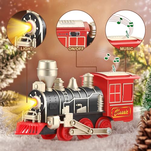 Electric Christmas Train Set with Lights and Sounds, 3 Cars & 10 Train Tracks N874