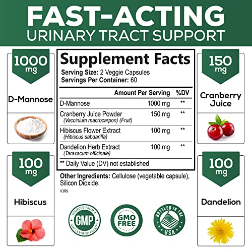 180 Capsules D-Mannose & Cranberry Extract 1350mg K2944