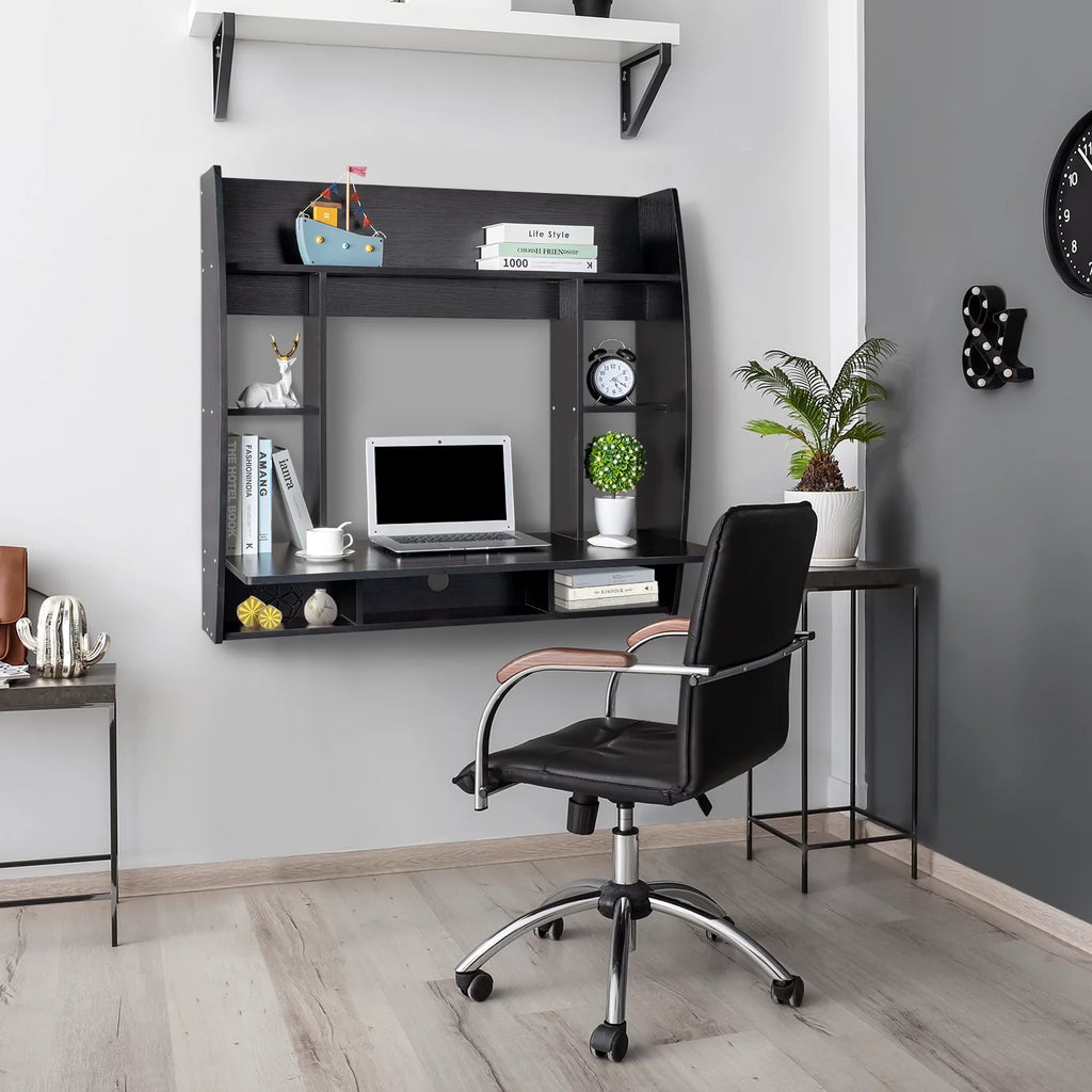 Floating Computer Desk with Storage Shelves D1897