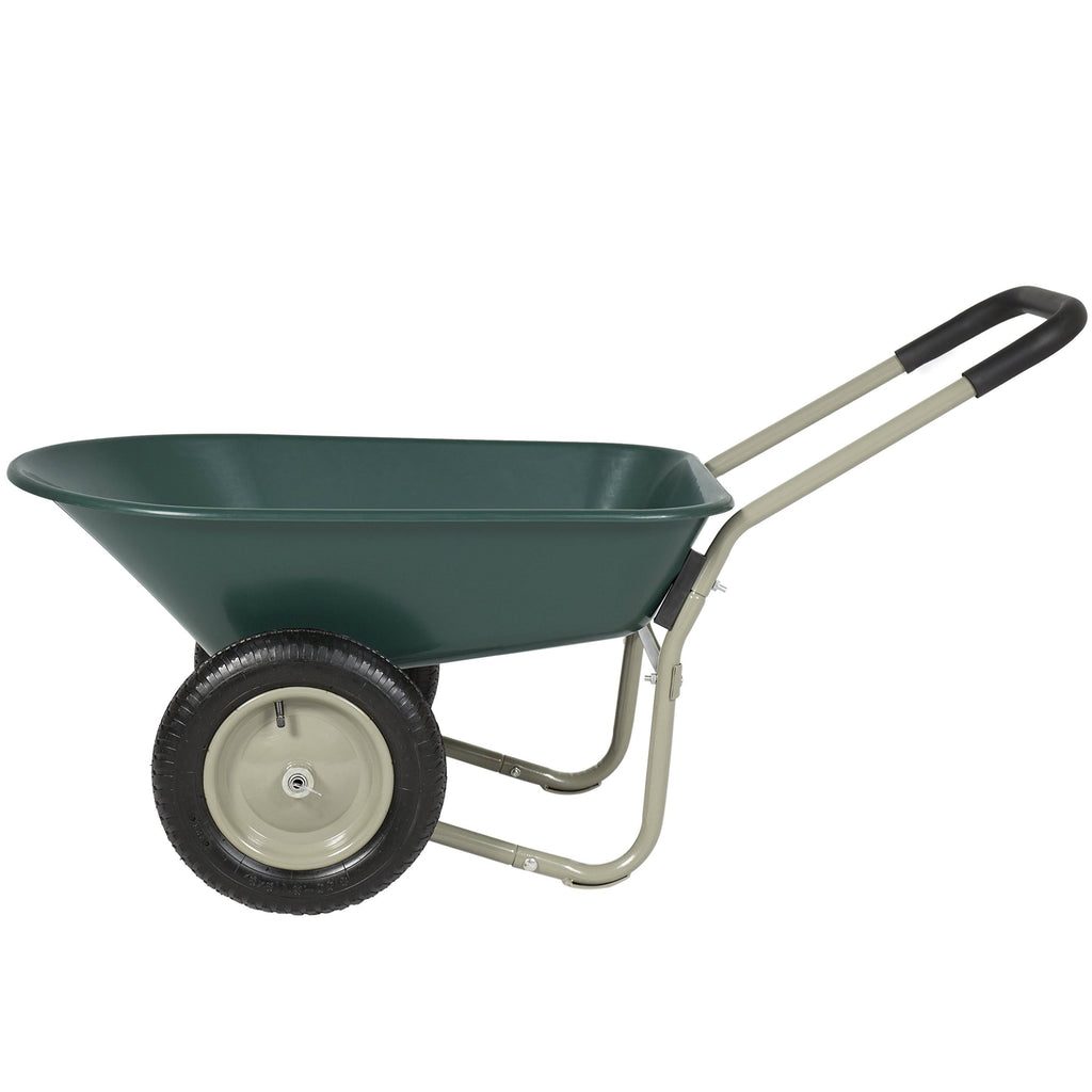 Green Dual Wheel Home Wheelbarrow Yard Garden Cart I115994