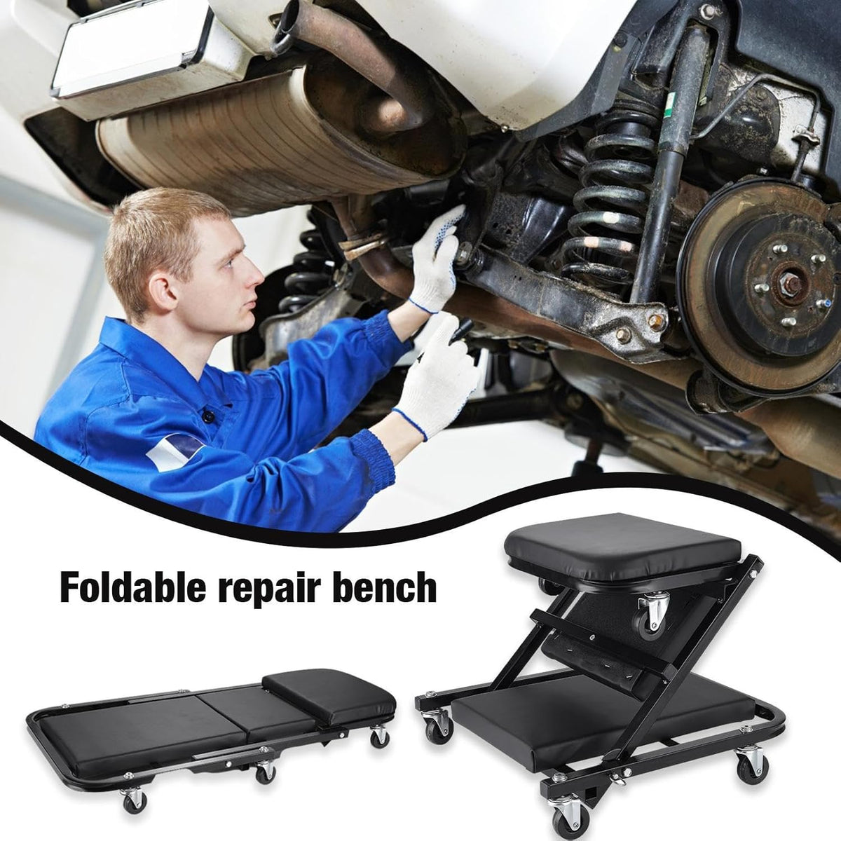 36 Inches Adjustable Rolling Garage Creeper with 6 Swivel Casters P893644