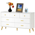 White and Gold 7 Drawer Wood Dresser Y4653