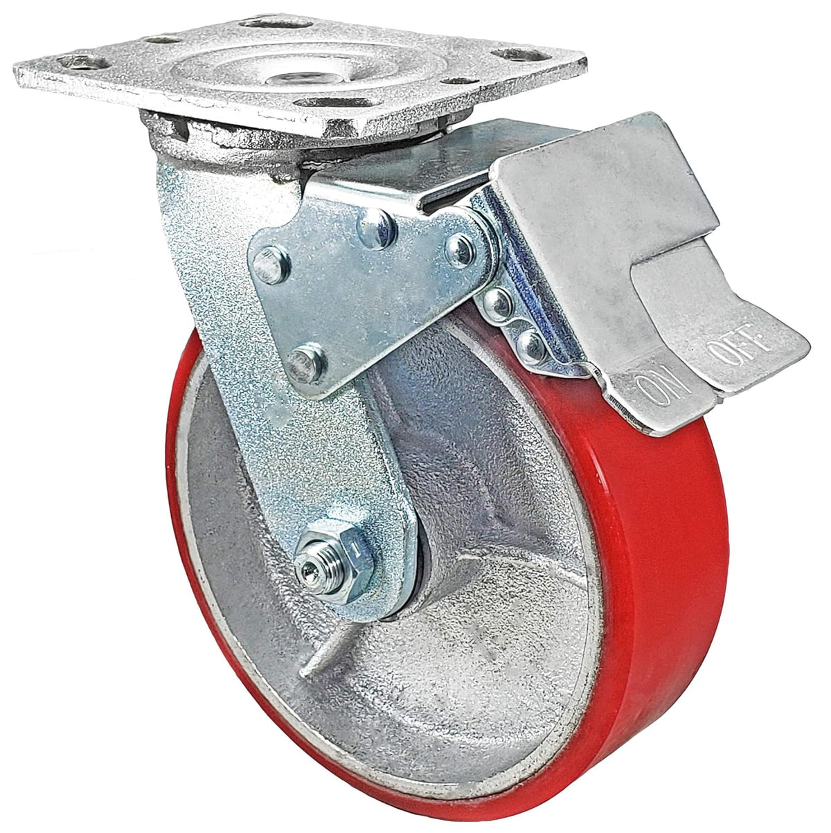 6 x 2 Total Lock Caster Set of 4 with Red Polyurethane on Steel Wheel Y64395