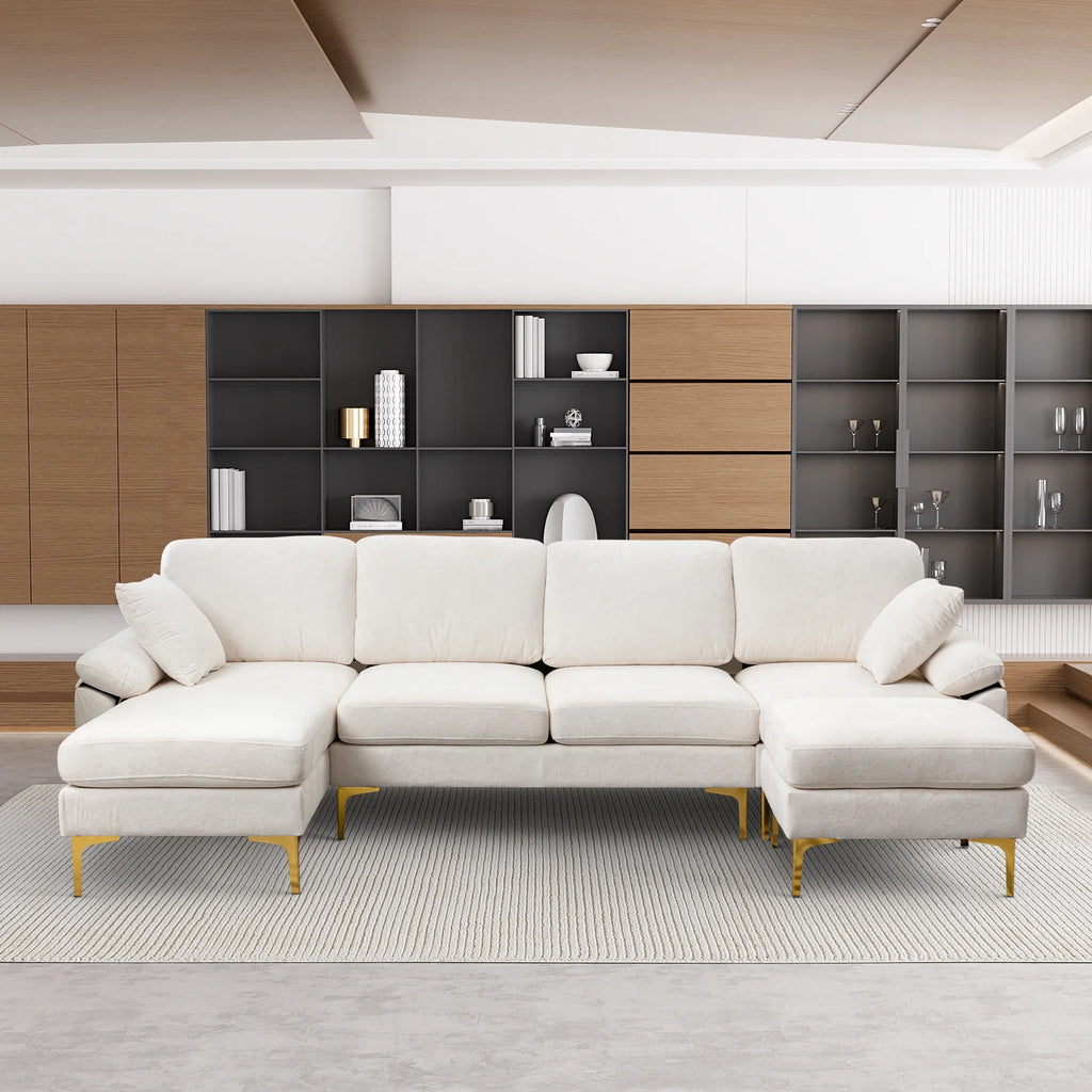 Upholstered Velvet U-shaped Sectional Sofa With Ottoman E228