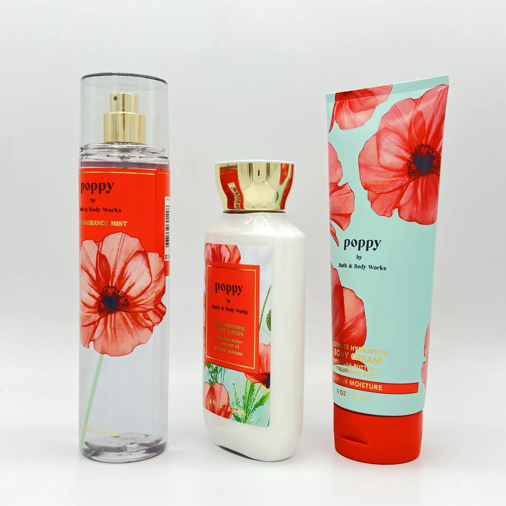 Poppy Fine Fragrance Mist, Body Lotion and Body Cream 3-Piece Bundle B7299