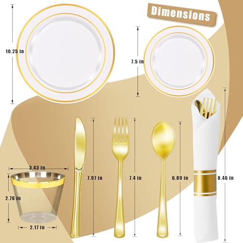350PCS Gold Plastic Dinnerware Set with 100 Plates, 50 Cups, 50 Spoons, 50 Forks, 50 Knives B498