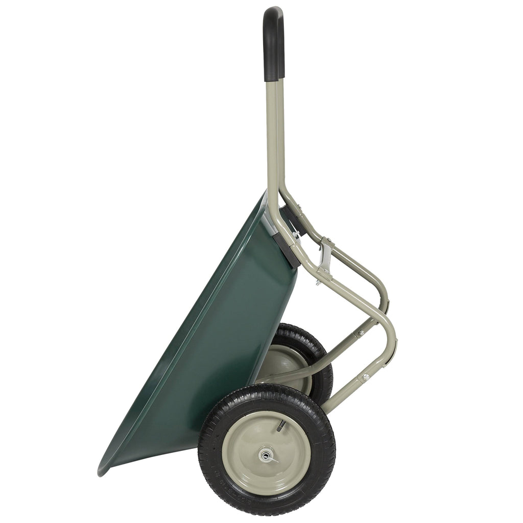 Green Dual Wheel Home Wheelbarrow Yard Garden Cart I115994