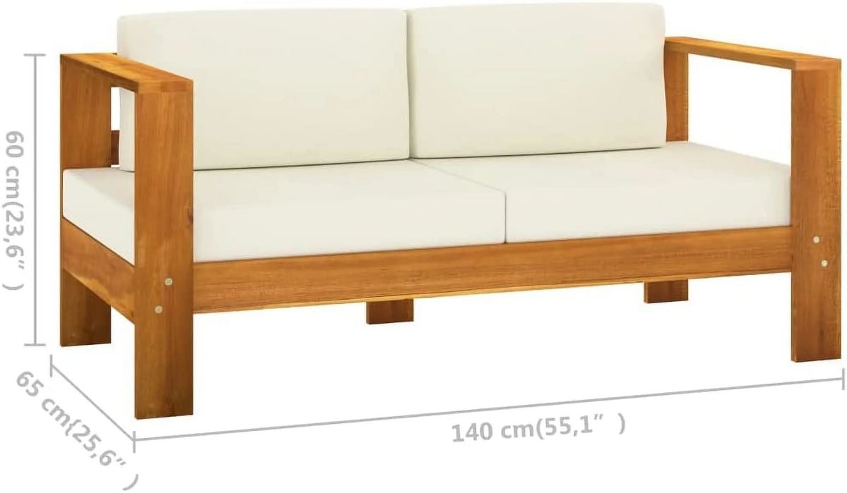 10 Piece Acacia Wood Patio Lounge Set with Cream White Cushions A2132