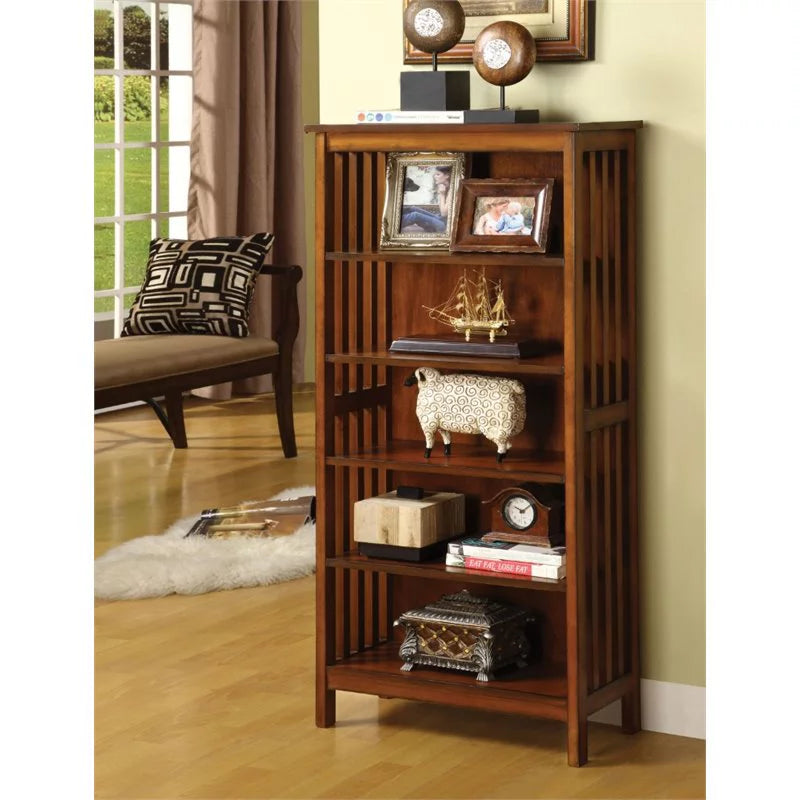 Antique Oak 5-Shelf Wood Bookcase D343957