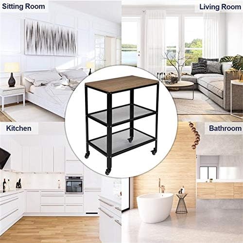 3-Tier Rolling Serving Cart with Metal Frame, Rustic Brown V35012