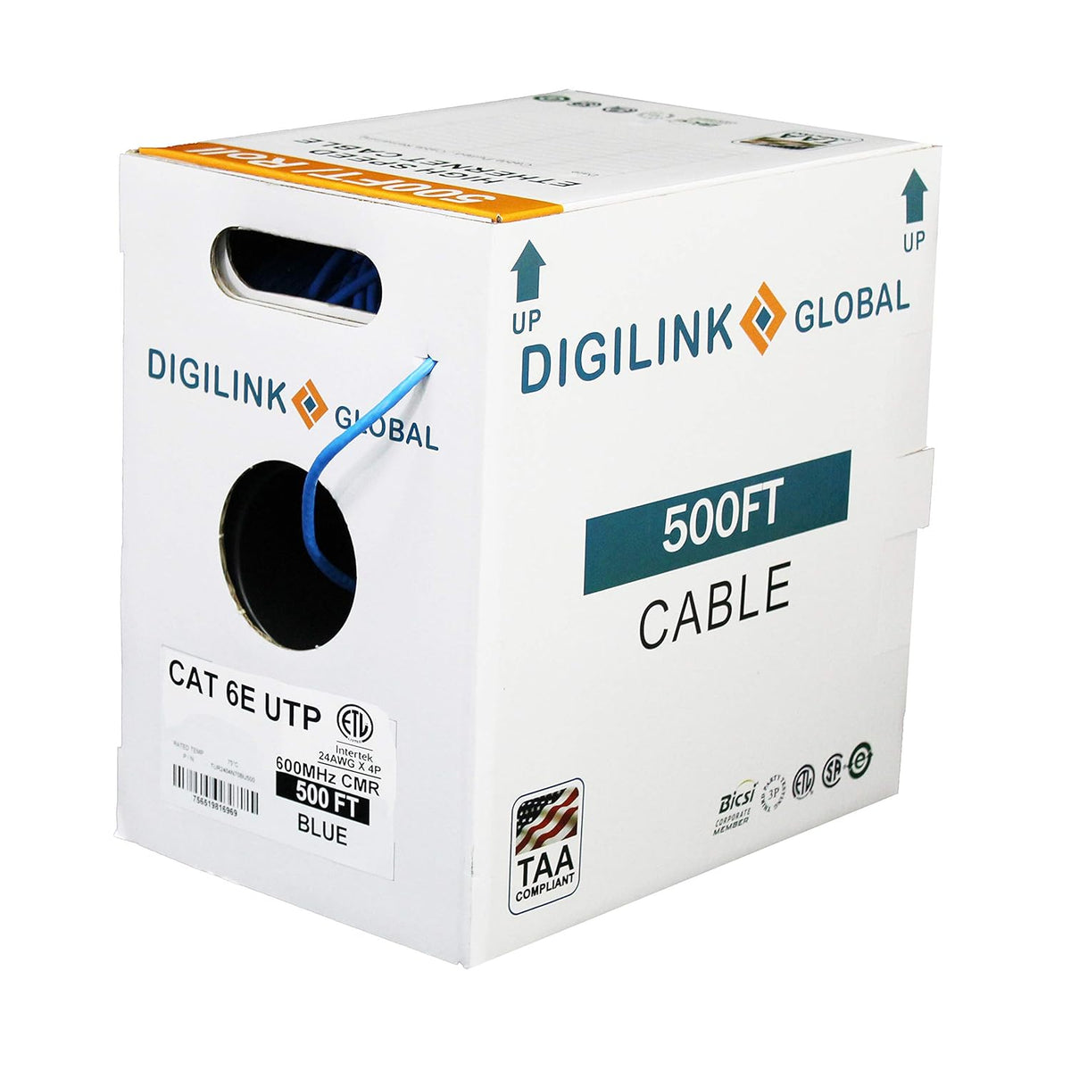 1000ft Blue Solid Bare Copper Cat6e Bulk Ethernet Cable U95404