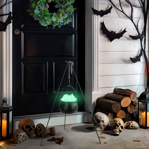 Halloween Witches Cauldron with Tripod Stand Black Pot LED Light J6287