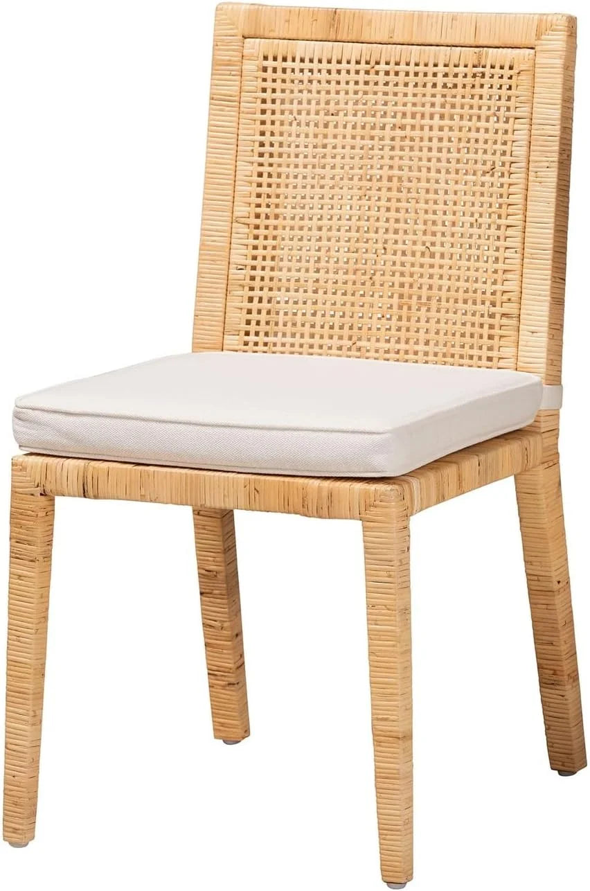 Natural Finished Wood and Rattan 2-Piece Dining Chair Set B73242