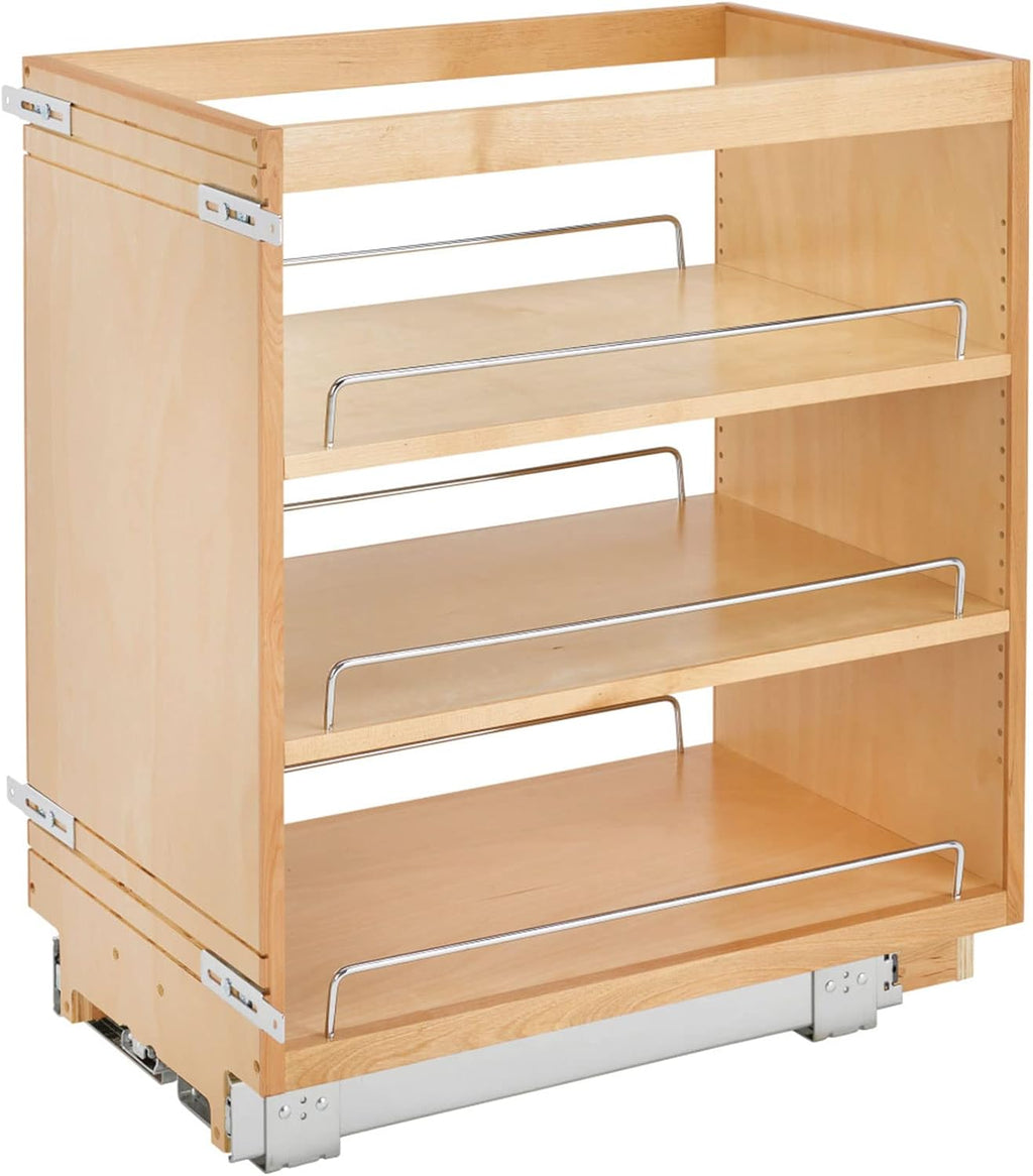 11 Inch Base Cabinet Pullout Storage Organizer with Adjustable Wood Shelves and Chrome Rails Y981