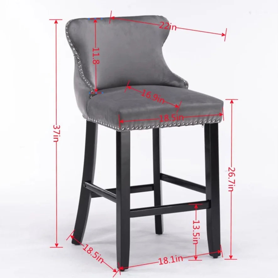 Black Velvet Button Tufted Bar Chairs with Wood Legs, Set of 2 Z61565