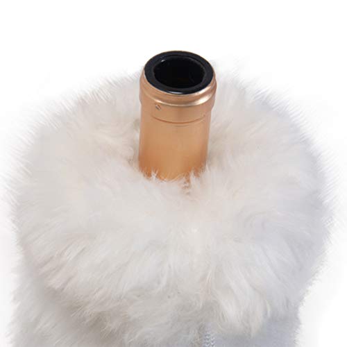 White Faux Fur Drawstring Wine Bottle Cover Bag T95020
