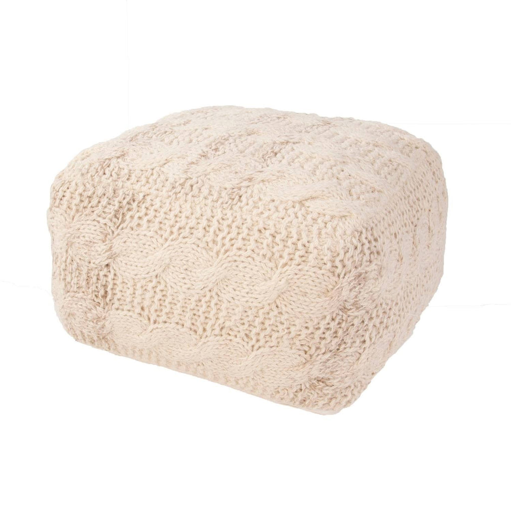 Ivory Wool Pouf V682229