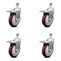5 inch Maroon Polyurethane Swivel Stem Caster Set with Total Lock Brake X664336