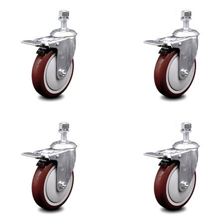 5 inch Maroon Polyurethane Swivel Stem Caster Set with Total Lock Brake X664336