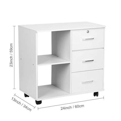 White 3 Drawer Wood Mobile File Cabinet with Open Storage Shelves C71589