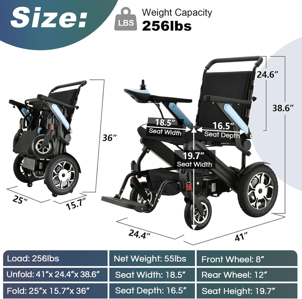Lightweight Foldable All Terrain Motorized Wheelchair with 20AH Removable Battery R634
