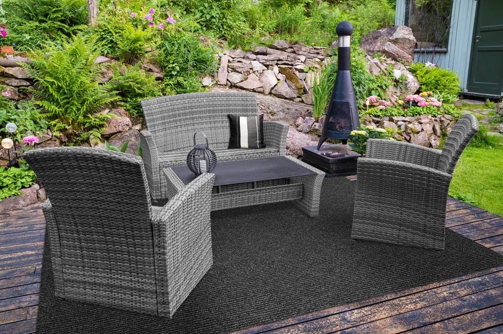 Charcoal Black Ribbed Indoor Outdoor Carpet 6 Feet X 10 Feet H86768