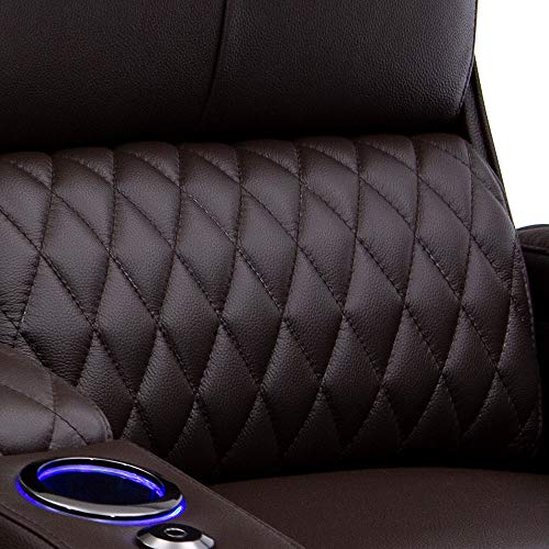 Top Grain Leather Power Recliner with Power Headrests and Power Lumbar (Row of 2, Brown) X675616