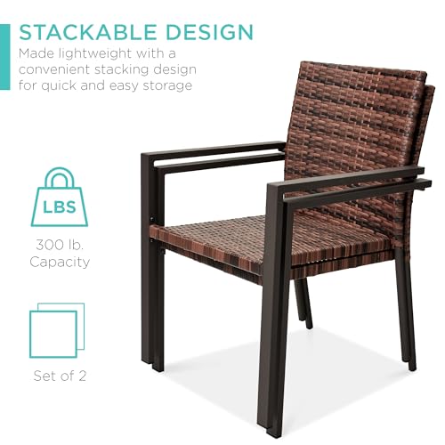 Set of 2 Stackable Outdoor Wicker Dining Armchair with Steel Frame Light Brown M9328