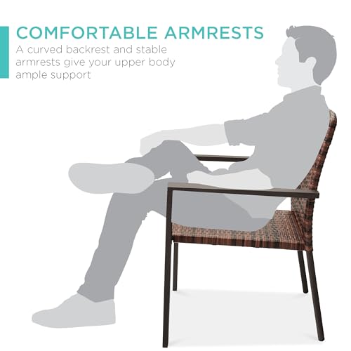 Set of 2 Stackable Outdoor Wicker Dining Armchair with Steel Frame Light Brown M9328