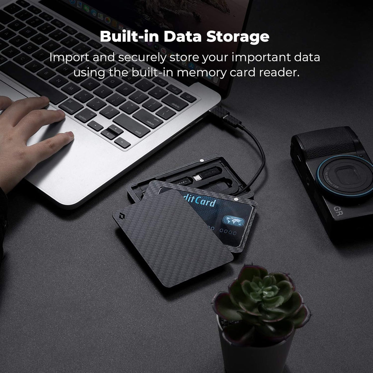 Carbon Fiber Wallet with Type-C Cable Adapters SD Card Reader 16GB Thumb Drive V796