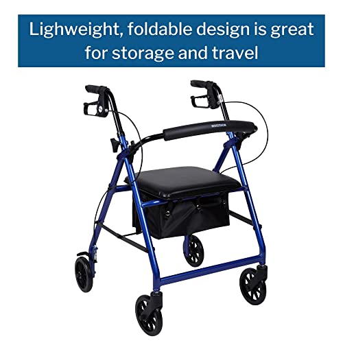 Red Lightweight Aluminum Rollator Walker with Seat and Wheels, 300 lbs Weight Capacity R6139