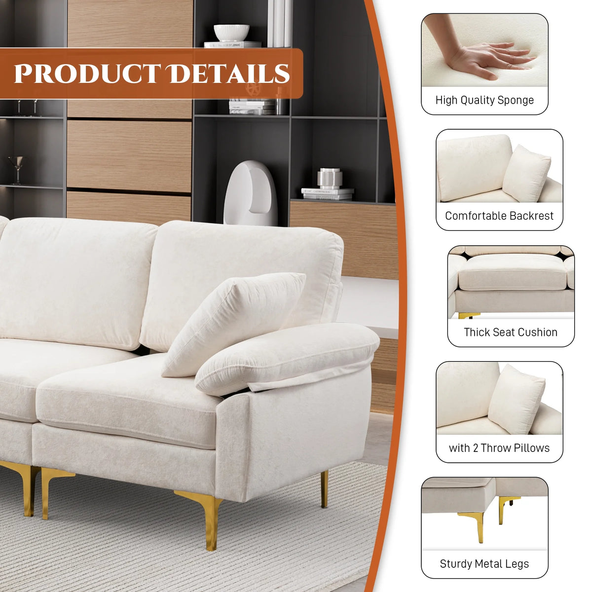 Upholstered Velvet U-shaped Sectional Sofa With Ottoman E228