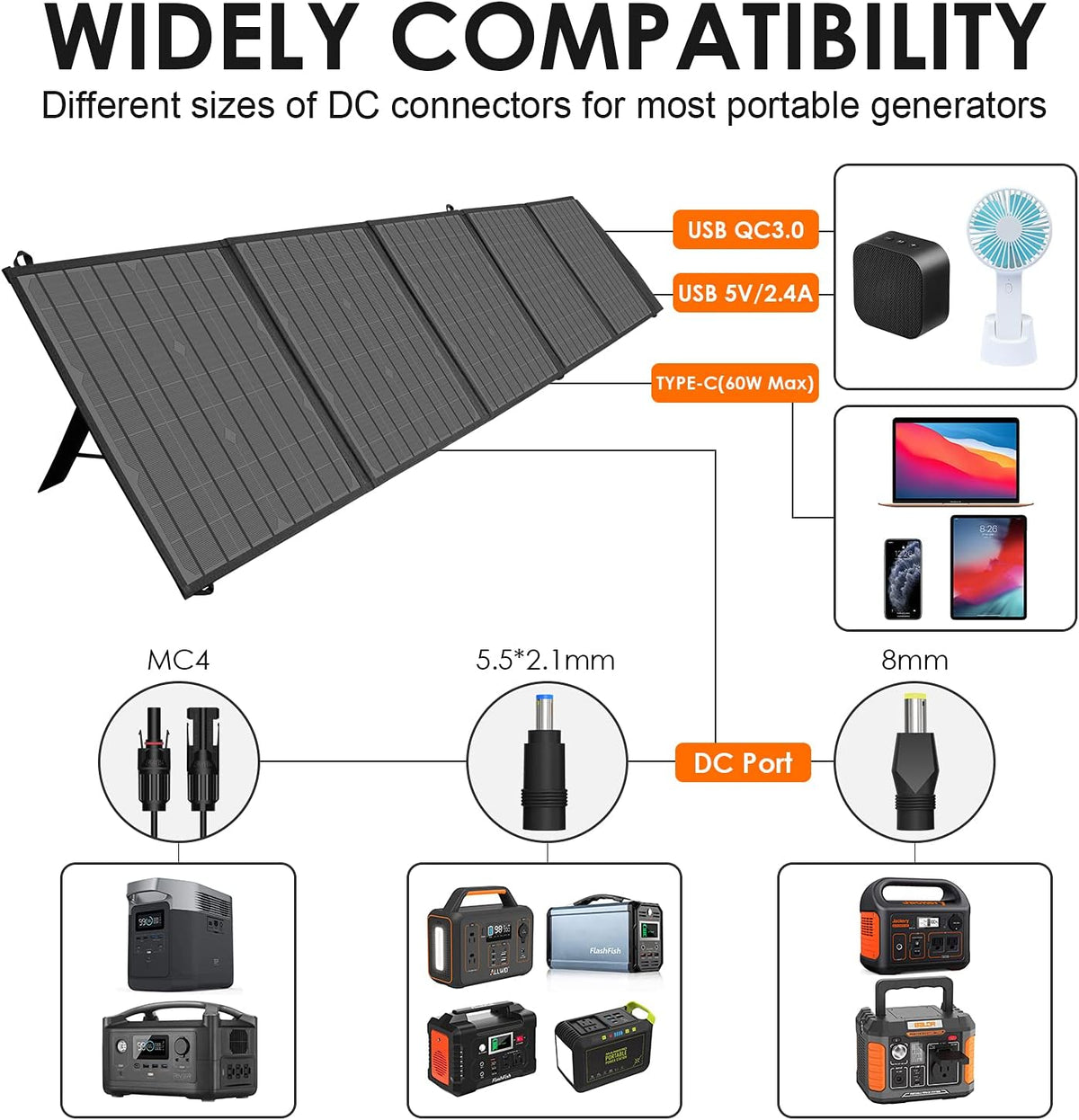 100W Portable Foldable Solar Panel with DC Adapters Z83010
