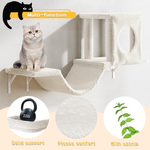 Gray 7 Pcs Cat Wall Shelves with House, Tunnel, Bridge, Steps, Scratcher, Hammock, Bed B923460