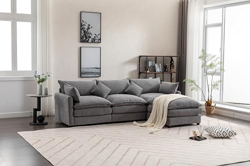 Beige U Shaped Modular Sectional Sofa with Double Chaises and 4 Pillows F162166